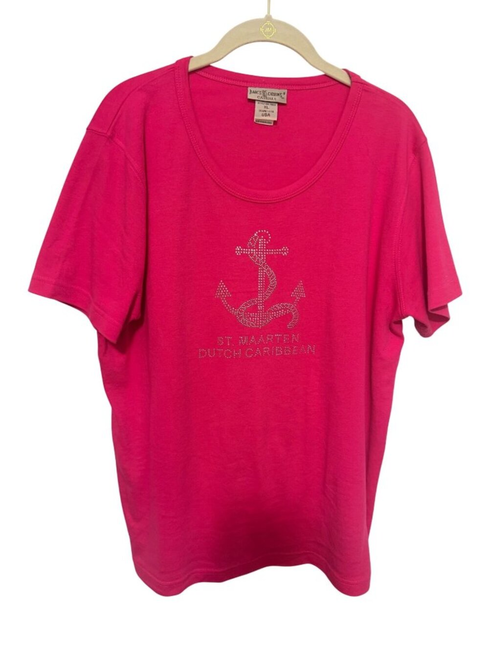 Isaac's Designs Tshirt Tee Hot Pink with St, Maarten Beaded Womans XL